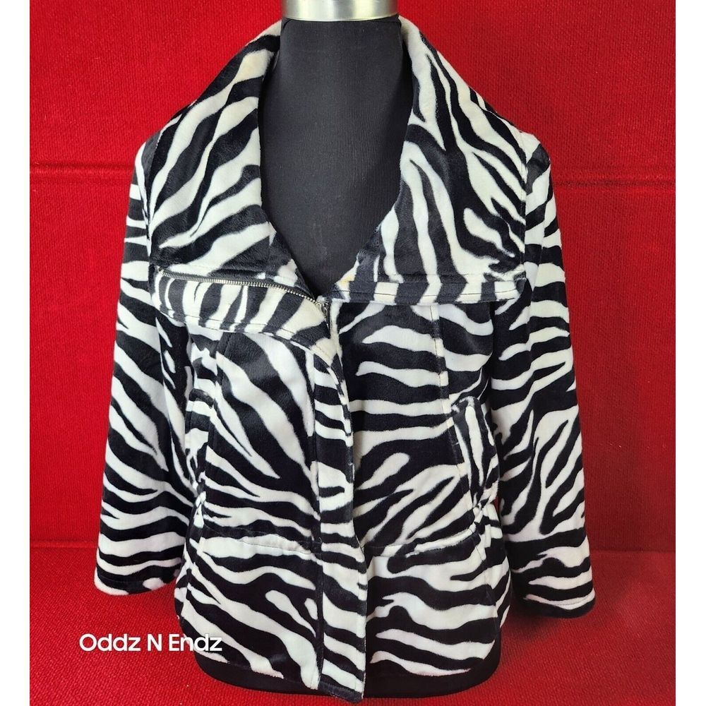 Chaus Zebra Print Womens Faux Fur Jacket‎ By Chaus Size M